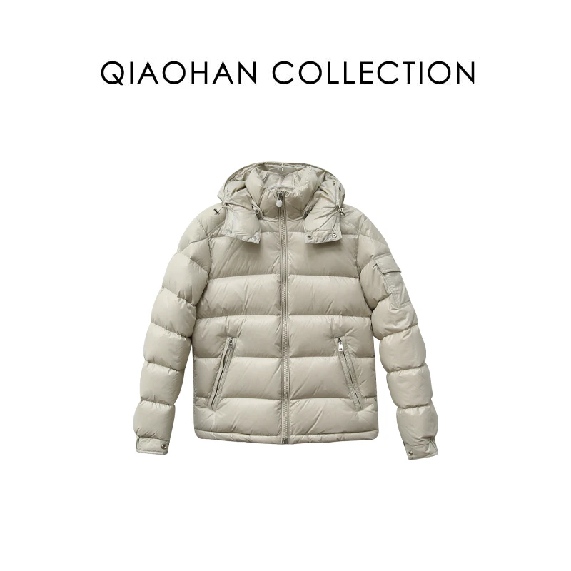 俏韩【玛雅 】经典款时尚连帽纯色白鹅绒休闲简约冬季保暖羽绒服