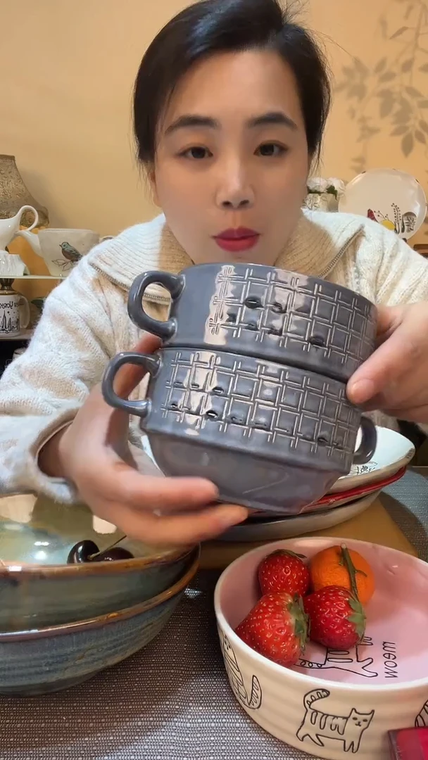 【闪购商品】瓷片2个复古5英寸双耳碗  微瑕介意勿拍