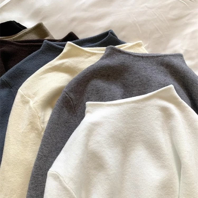 052半高领卷边显瘦打底衫内搭针织