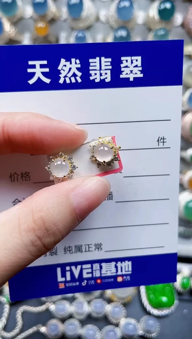 银S925镶嵌翡翠耳饰672