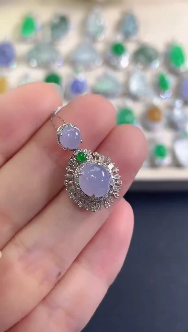 吊坠(不含链)18K金镶嵌翡翠b104紫货有色差