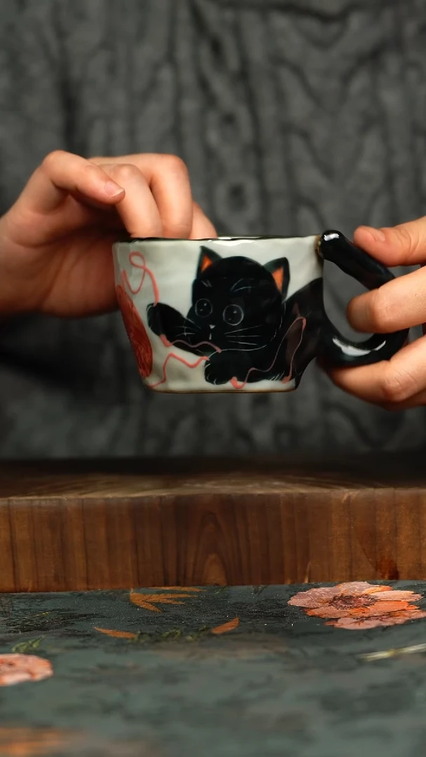 杯釉下彩手工手绘同款陶器