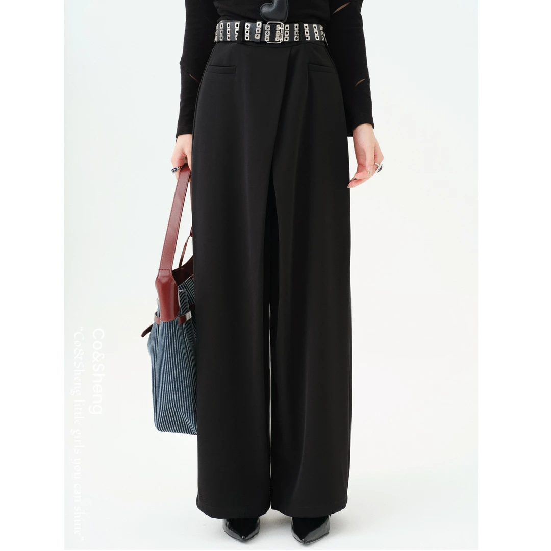 黛安娜/重生小个子秋新品休闲百搭宽松黑色气质直筒裤西装裤女