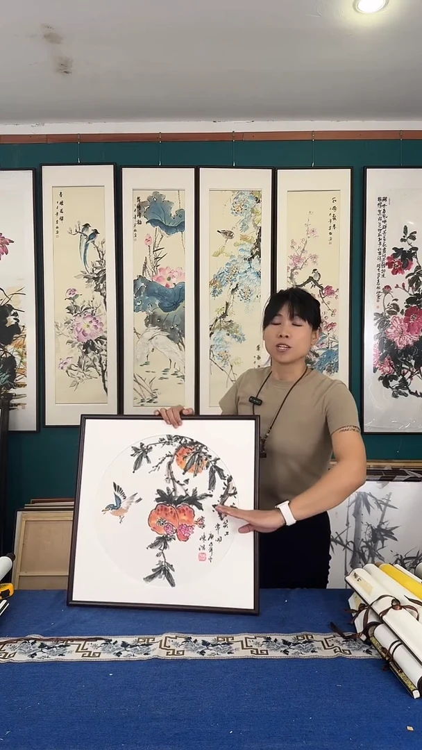 国画石榴 实木装裱 50*50