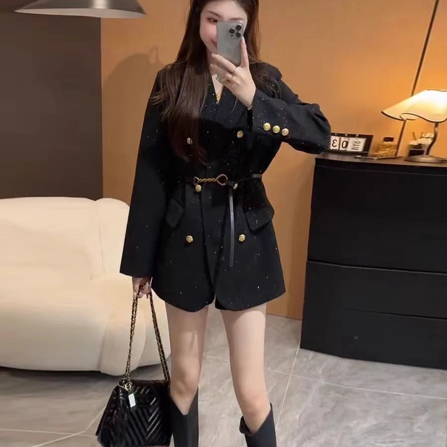小香风亮片西装外套女秋季2025新款小个子百搭复古设计感休闲外套