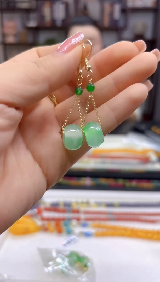 【闪购商品】翡翠耳饰14K金镶嵌耳坠E624