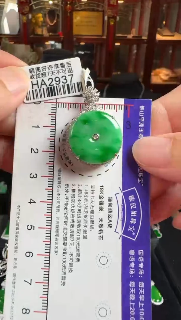 颈饰18K金镶嵌翡翠HA2937绿平安扣