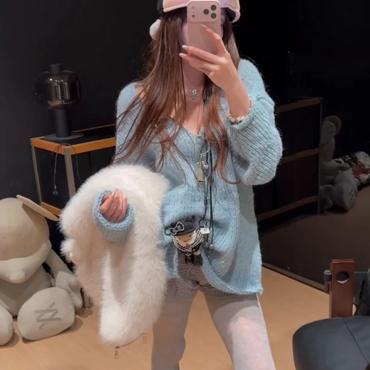 韩版百搭气质长袖毛衣针织衫女秋冬2025新款宽松显瘦设计感上衣潮