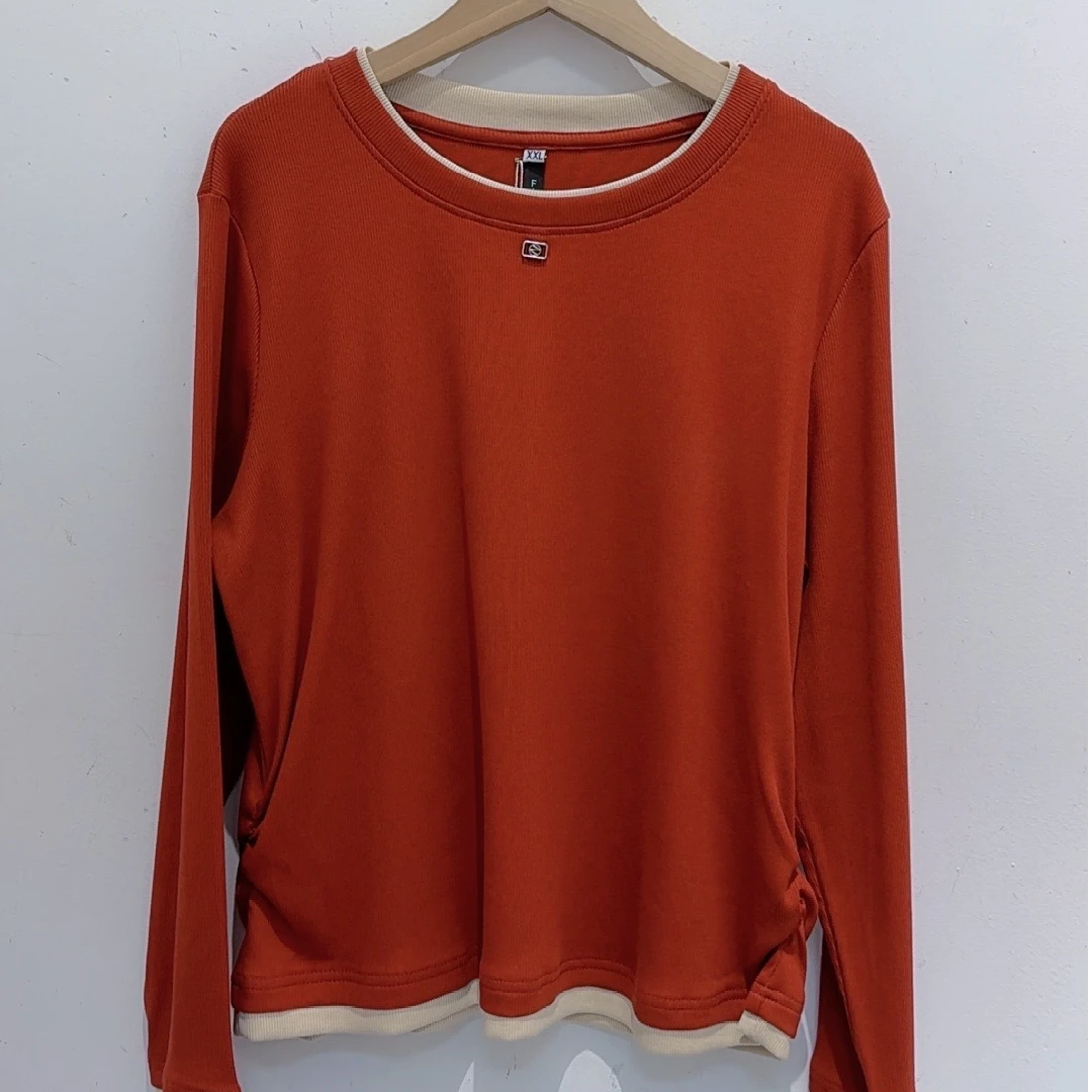 【衣联服饰】春秋款圆领假两件上衣3446