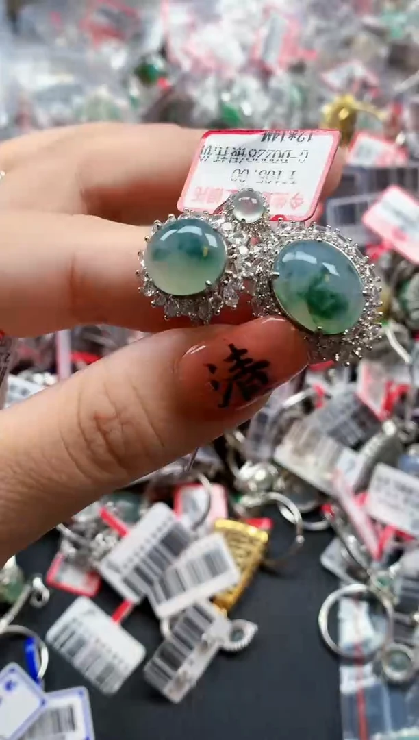 银S925镶嵌戒指翡翠天然A货缅甸翡翠