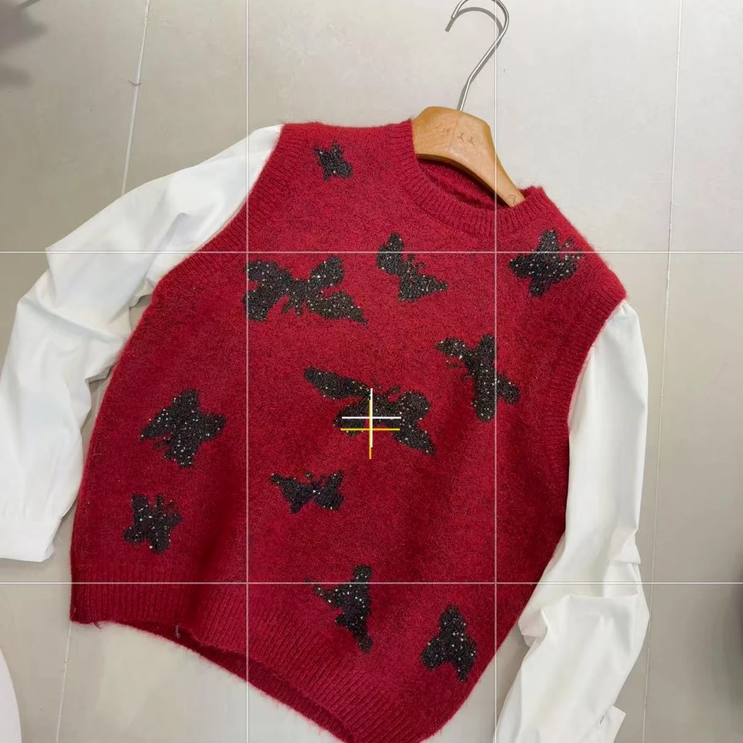 格调美美 016亮晶晶蝴蝶结假两件针织毛衣