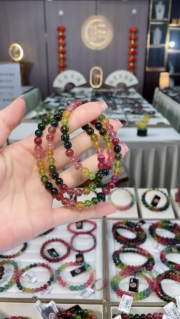 未镶嵌收藏级老矿碧玺三圈手串6mm+碧玺  hon多样性发货一条