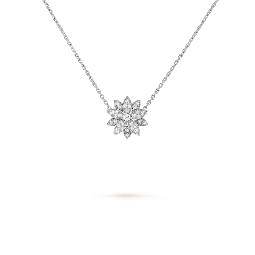 未使用 梵克雅宝 VCA Lotus 系列 白金满钻Lotus莲花小号项链