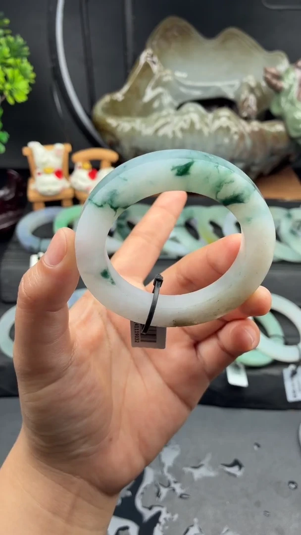 未镶嵌手镯定制翡翠特色冰飘花美美镯49-56-21