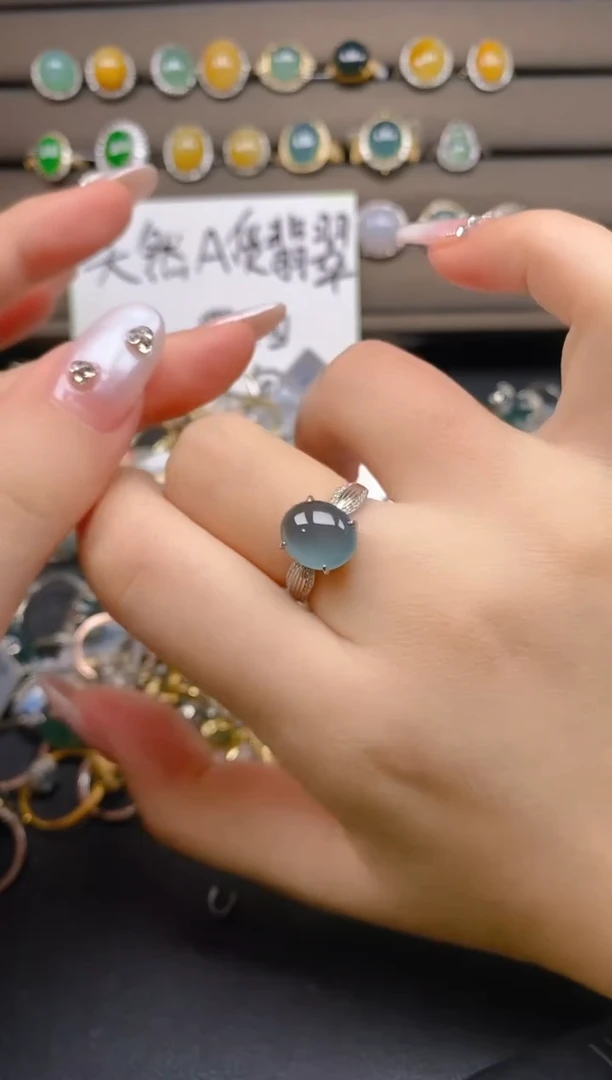 翡翠戒指银S925镶嵌78