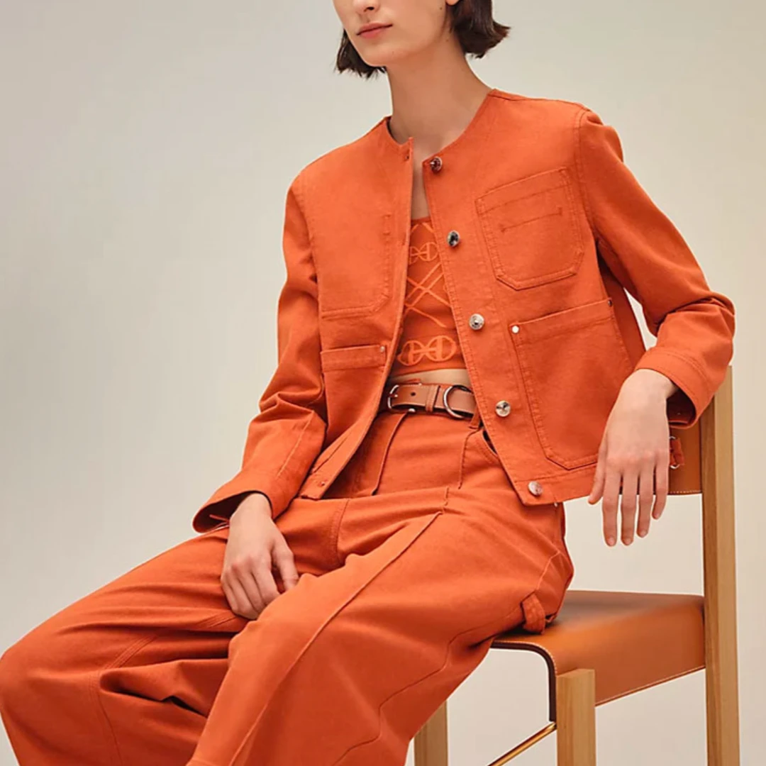 99新 Hermes/爱马仕 无味奢潮/爱马仕橙牛仔衣9057