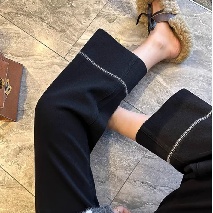 刺绣设计直筒牛仔裤女秋季新款梨形小个子宽松显瘦高腰九分阔腿裤