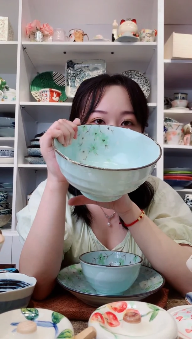 陶瓷美浓烧秋樱汤碗17cm