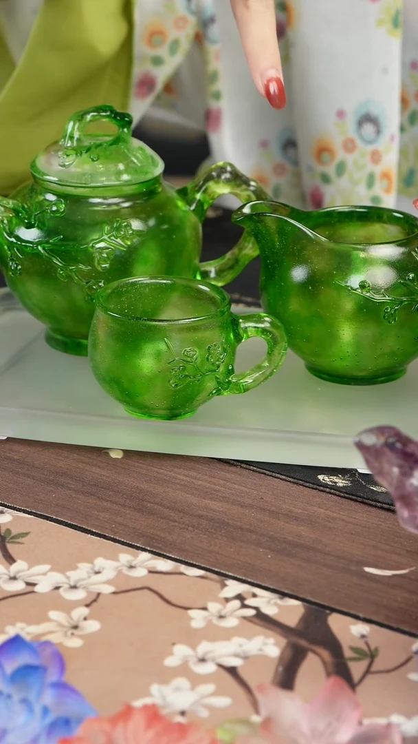 手工艺品琉璃闲***爷绿色梅花套装