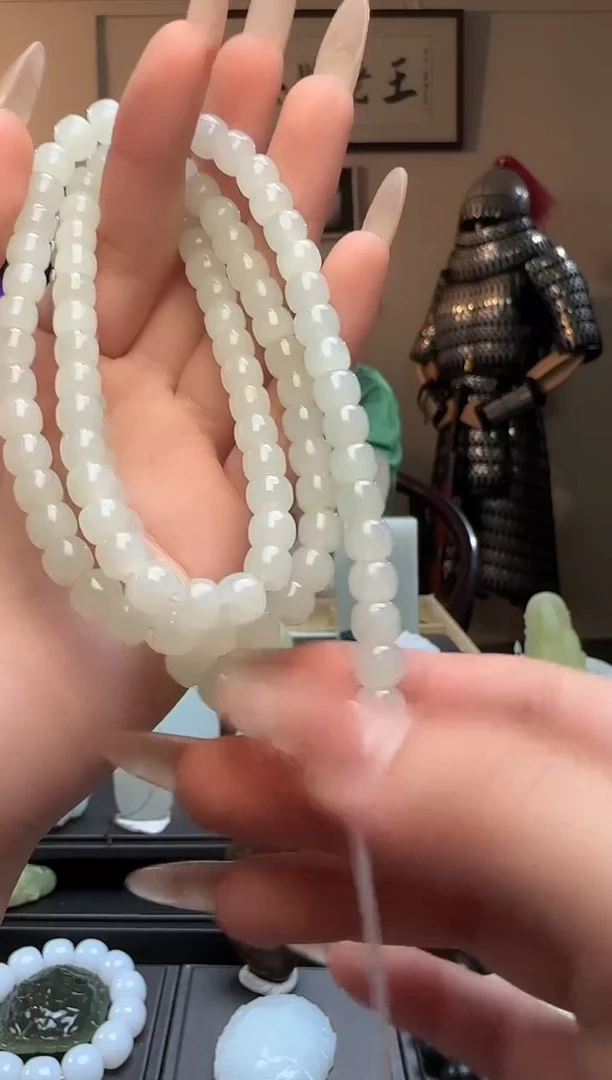 【闪购商品】和田玉白玉老型珠未镶嵌长链