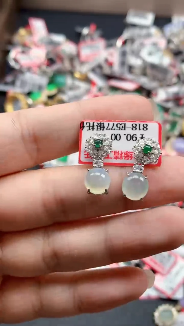 银S925镶嵌戒指翡翠天然A货缅甸翡翠