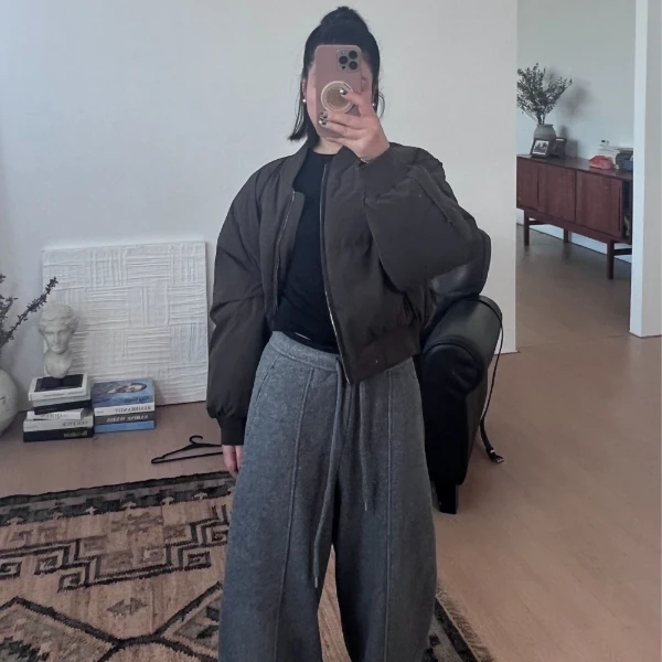【双腰头卫裤】德式lemair弯刀抓毛斜侧袋拼色腰头抽绳毛针织卫裤女