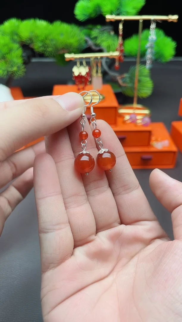 玛瑙/玉髓耳饰银S925镶嵌409