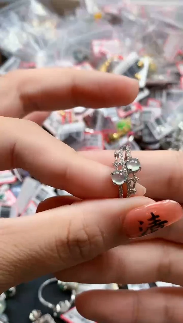 银S925镶嵌戒指翡翠天然A货缅甸翡翠