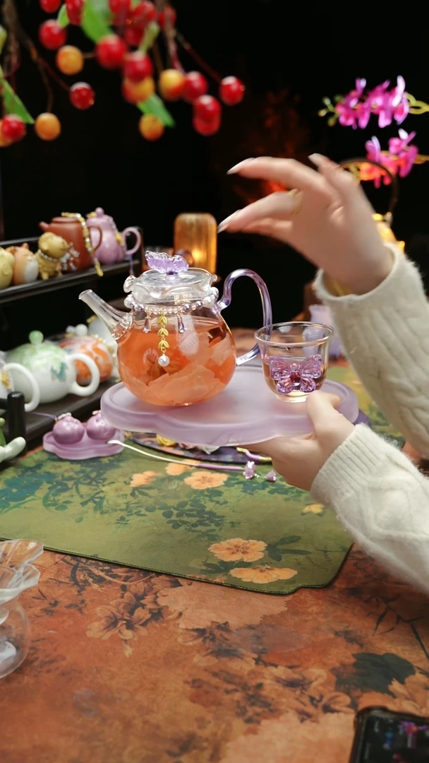 【闪购商品】紫色壶承+茶壶+链子+杯子