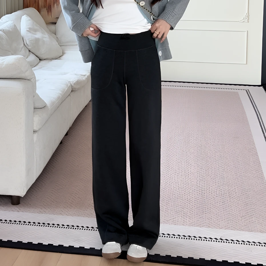 【余欢欢】秋冬季休闲百搭显瘦柔软加薄绒筒喇休闲裤-YHK50357