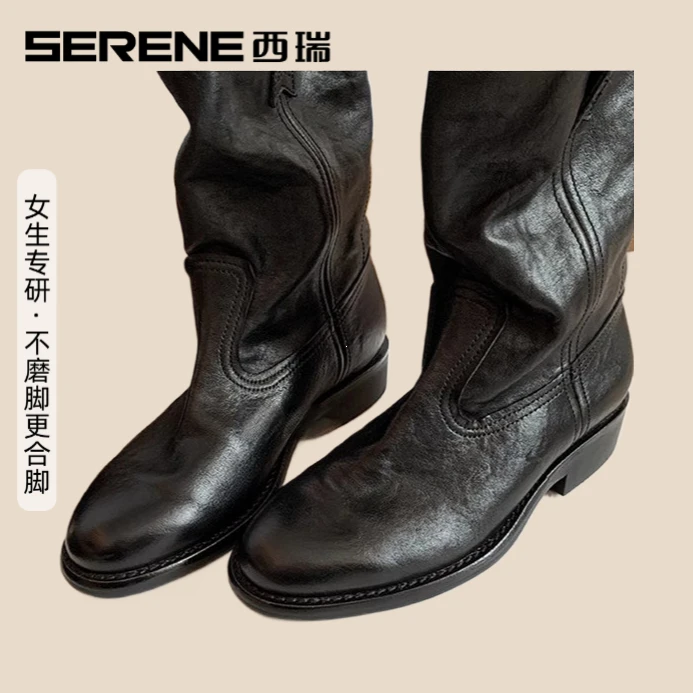 西瑞复古女款秋冬黑色短靴穿搭明星同款鞋女款气质御姐范女神鞋子