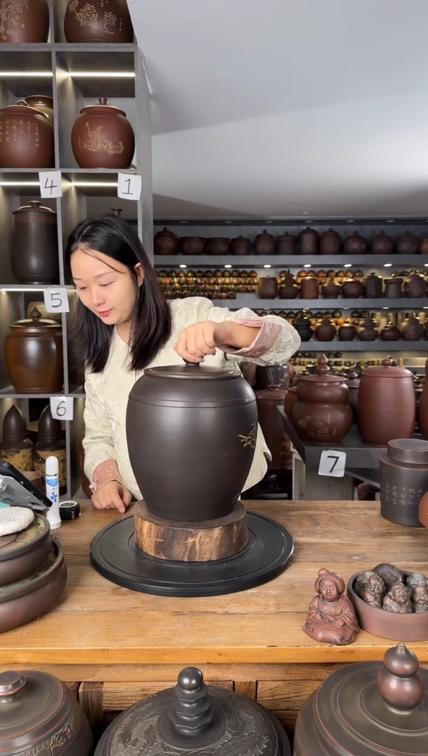 本陶手作坭兴陶4-5斤装茶叶罐微瑕手工痕迹