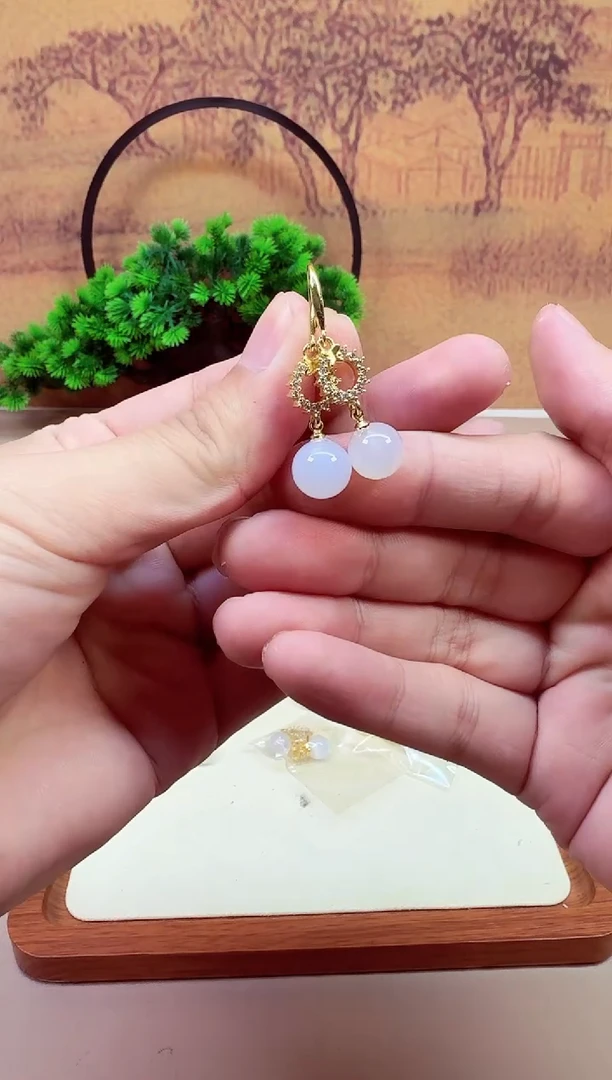 月光石耳钉14K金镶嵌A175