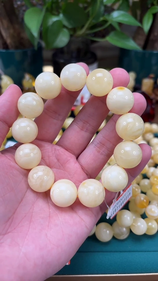 手链蜜蜡未镶嵌H7 微微瑕 特价浓白蜡妖花手串  45克 18+mm