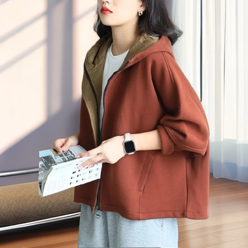 【雅岚女装】时尚洋气显瘦连帽卫衣外套春秋款宽松显瘦文艺新款百搭