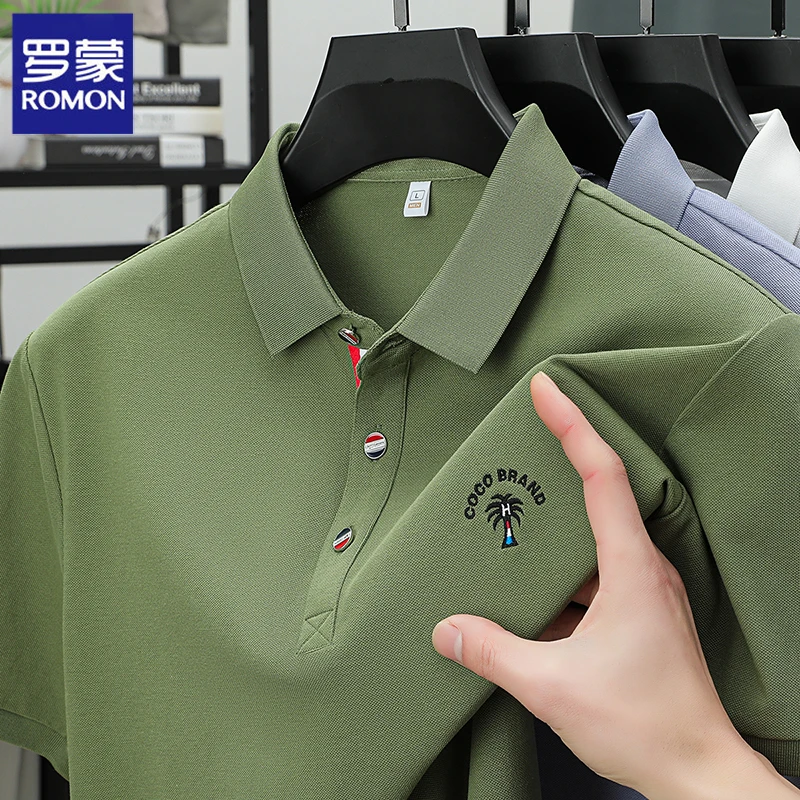 Romon/罗蒙高端男士polo衫短袖t恤夏水洗无痕修身衫男装高级刺绣