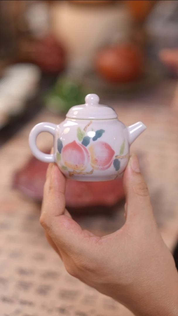 茶具手绘桃子手抓壶
