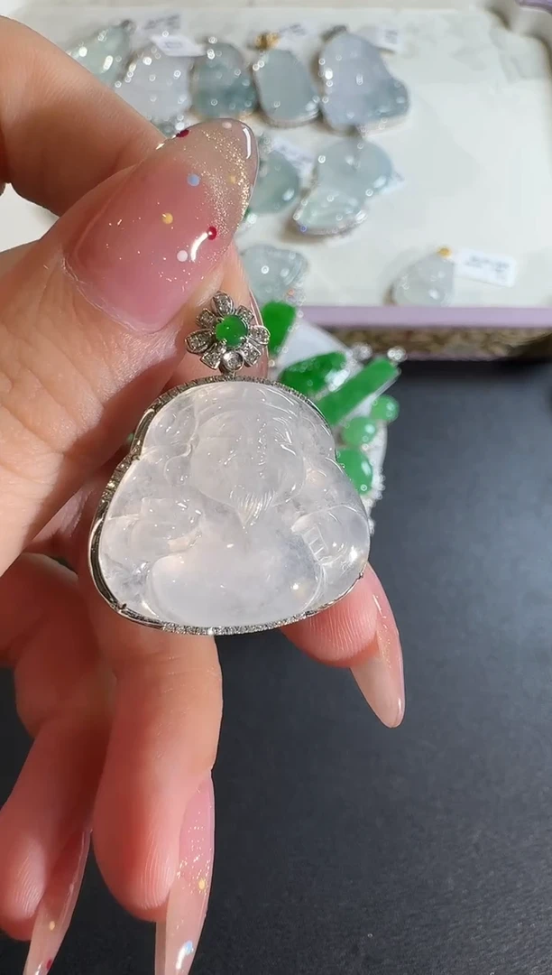 【闪购商品】翡翠吊坠(不含链)18K金镶嵌【源头工厂】钻石镶嵌财爷爷