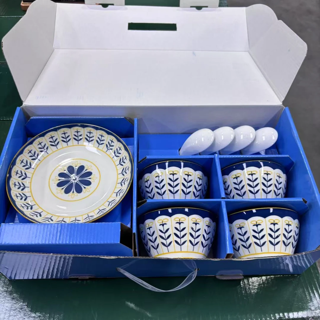 新款陶瓷餐具碗碟套装组合家用餐具蓝色礼盒套装Ts