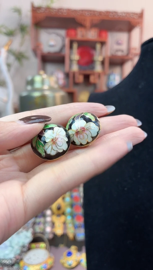 非遗手工景泰蓝耳环黑色