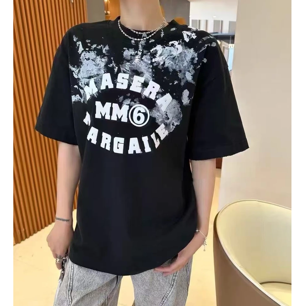 萝茜妮嫚早春出游时尚印花不起球字母圆领数字大版重工ins短袖T恤