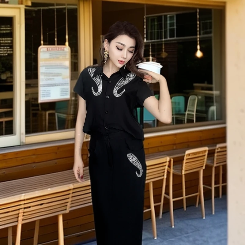 1032【古丽店铺】时尚气质休息民族风两件套套装