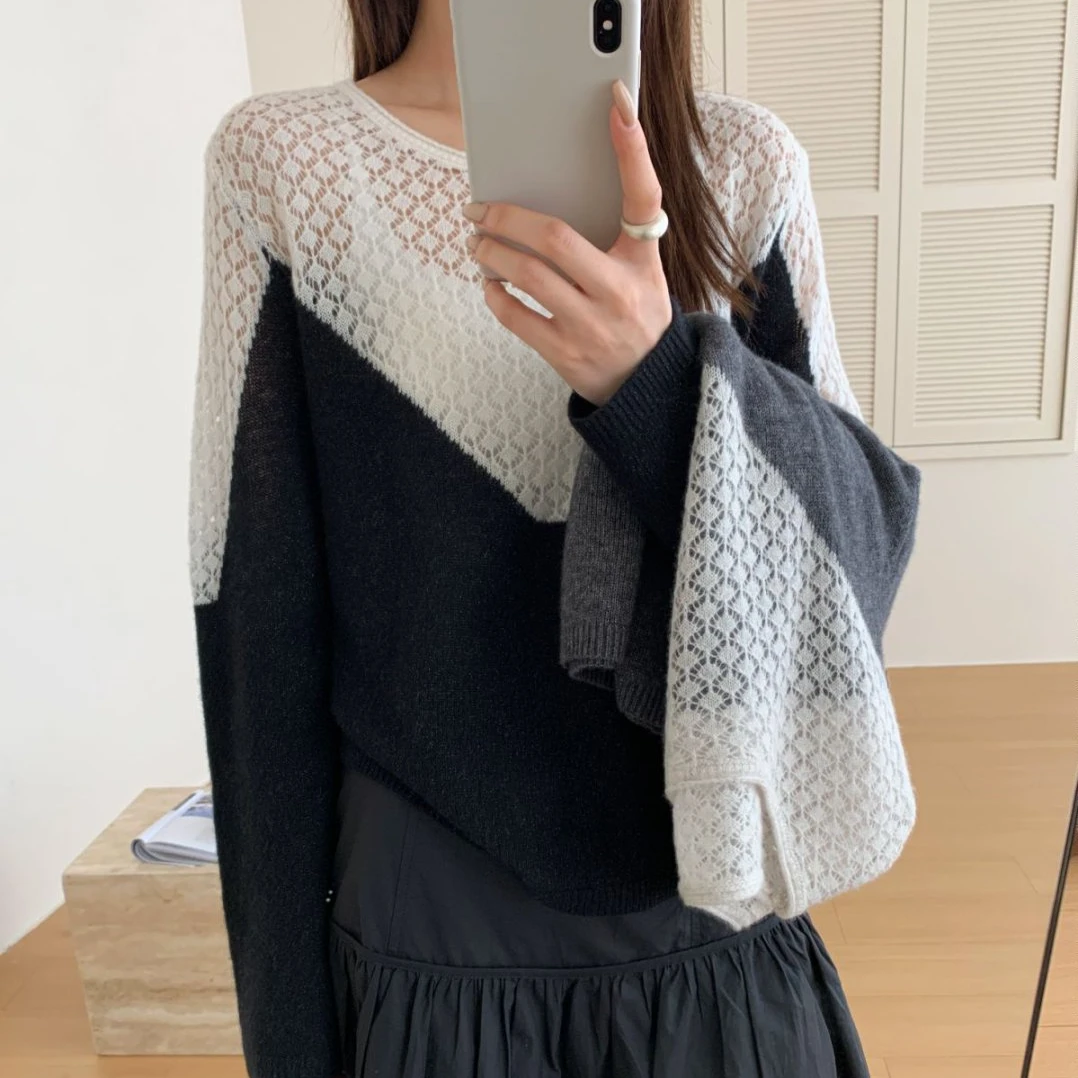 【素简.690179】秋冬新款驼羊绒摒金线撞色花纹小设计女装针织衫