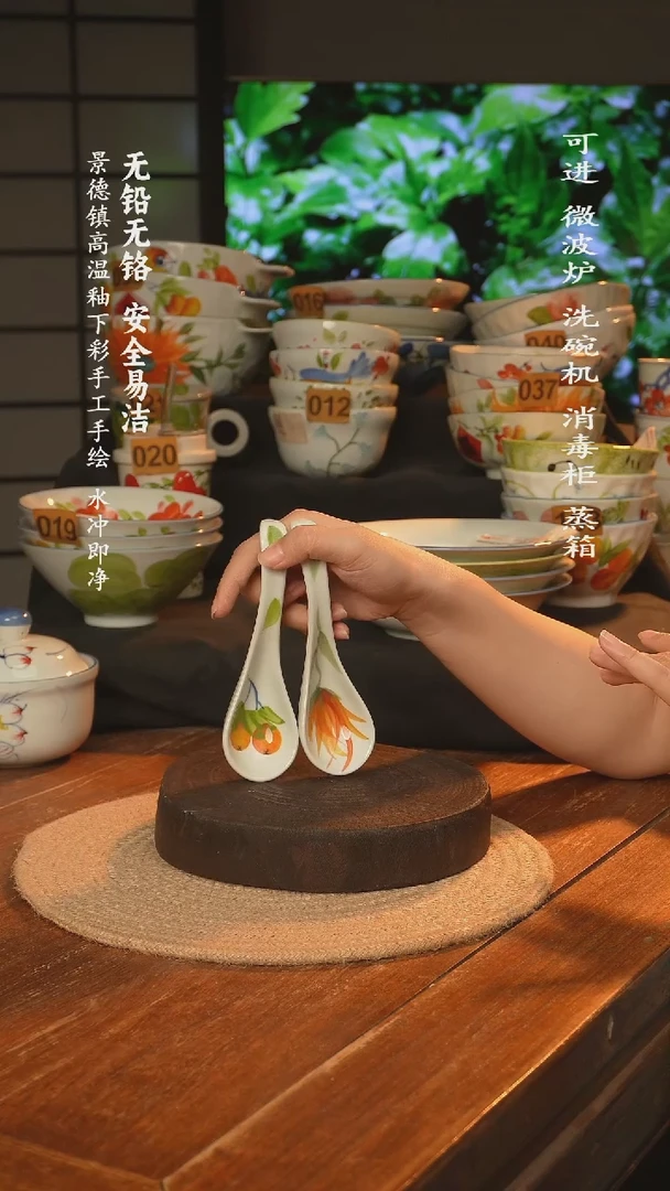 瓷景德镇高温瓷釉下彩手绘陶瓷