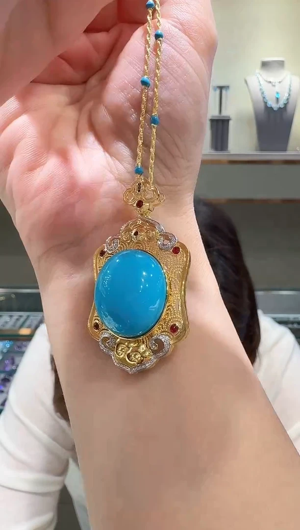 18K金镶嵌绿松石吊坠082