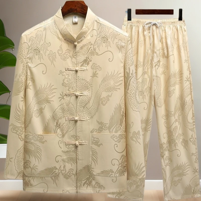 中老年唐装老款太极服春夏爸爸装中国风复古唐装爷爷晨练冰丝汉服