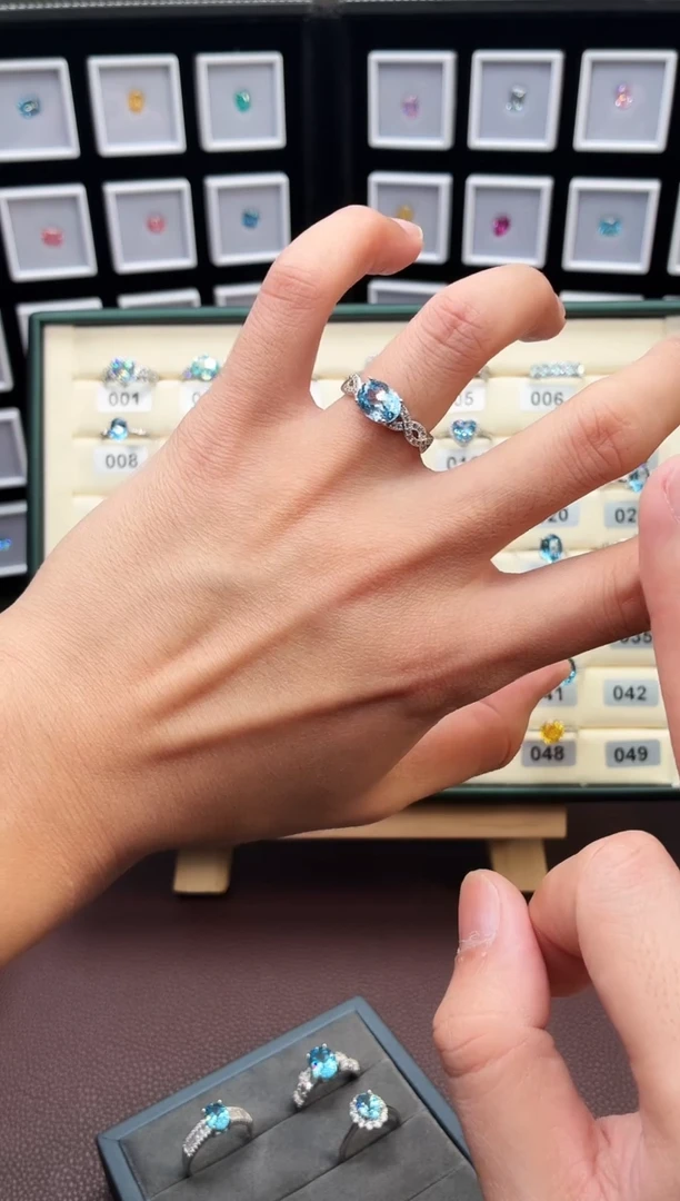 银S925镶嵌戒指海蓝宝石799