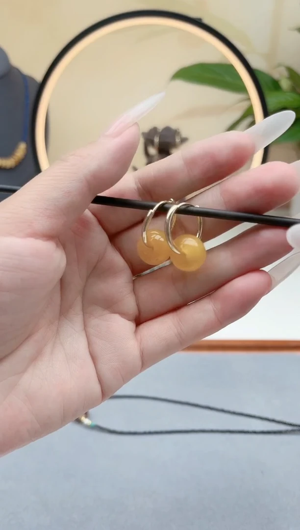 玛瑙/玉髓耳饰银S925镶嵌00黄色耳扣