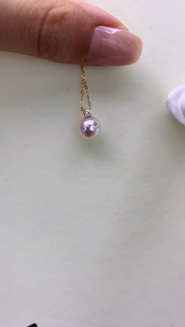 18K金镶嵌DA海水珍珠 akoya带钻吊坠8.5-9MM王妃款 GD018