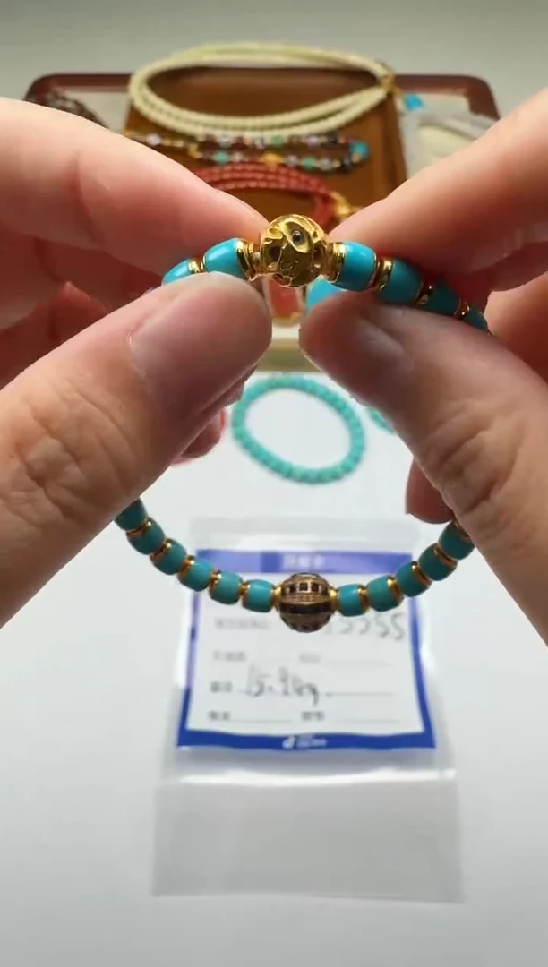 18K金镶嵌绿松石手串手串天*～手串手串